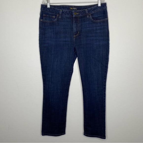 Lee Regular Fit Straight Leg Mid Rise Dark Wash Jeans - Picture 1 of 8